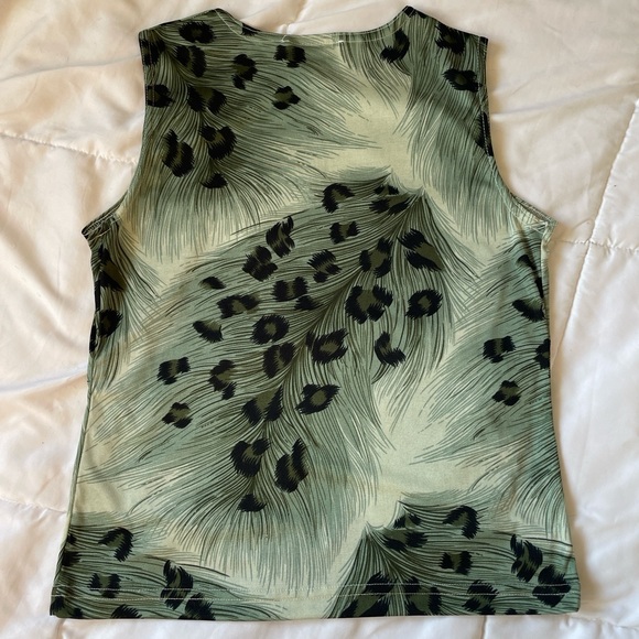 Vintage green & black abstract feather print tank top by Frazier Lawrence - Picture 2 of 4